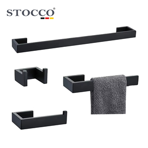 STOCCO Ensemble de 4 supports à serviettes modernes <span class=keywords><strong>noir</strong></span> <span class=keywords><strong>mat</strong></span> en acier inoxydable SUS304 avec <span class=keywords><strong>porte</strong></span>-papier et crochet pour projets hôteliers - Product Image 2