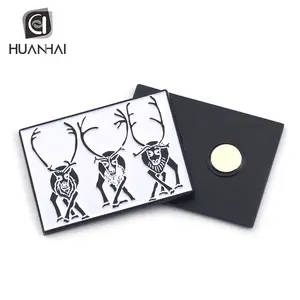 custom black metal enamel white logo deer animal square fridge magnet souvenir