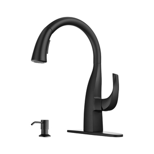 ก๊อกน้ำอ่างล้างหน้าแบบมือจับเดี่ยวสีดำพร้อมหัวจ่ายสบู่ - Product Image 1