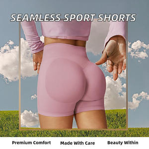 Shorts de course sans couture pour femmes, haute respirabilité, compression, doux, extensibles, effet froncé aux fesses, réversibles, taille basse, pour sports d'été - Product Image 2