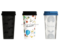 Mug à café isotherme en acier inoxydable à double paroi, écologique, 500 ml, avec couvercle et poignée à impression numérique