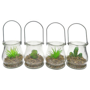 Lot de 4 pots de plantes artificielles cactus lotus avec plateau <span class=keywords><strong>en</strong></span> <span class=keywords><strong>bambou</strong></span> décor d'étagère pour succulentes - Product Image 2
