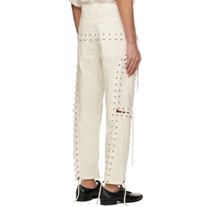 <span class=keywords><strong>Pantaloni</strong></span> da uomo alla moda <span class=keywords><strong>con</strong></span> tessuto largo in cotone Button-Fly <span class=keywords><strong>con</strong></span> Design unico bianco stringato alla moda stile Casual <span class=keywords><strong>con</strong></span> ritagli passanti per <span class=keywords><strong>cintura</strong></span> - Product Image 3