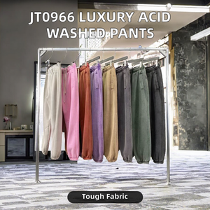 JT0966 de lujo para hombre de pierna recta French Terry pantalones de chándal de diseñador personalizado lavado con ácido de gran tamaño de peso pesado 400G cintura con logotipo personalizado - Product Image 2