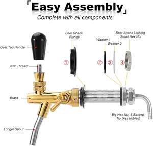 <span class=keywords><strong>Grifo</strong></span> <span class=keywords><strong>de</strong></span> <span class=keywords><strong>Cerveza</strong></span> Dorado <span class=keywords><strong>de</strong></span> Vástago Largo (100 mm) con Válvula <span class=keywords><strong>de</strong></span> Flujo, Conexión <span class=keywords><strong>de</strong></span> 5/16'' y Rosca G5/8 para Refrigerador, Congelador o Pared - Product Image 4