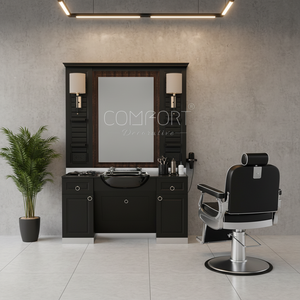 Estación de peluquería de diseño moderno para salones Unidades de corte de pelo con espejo de madera MDF para hoteles y centros comerciales - Product Image 3