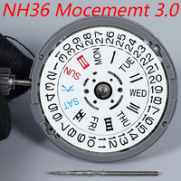 Mouvement de montre automatique en acier inoxydable NH36 avec couronne à 3 et 3,8 heures, étanche, dateur, pièces de rechange NH36A