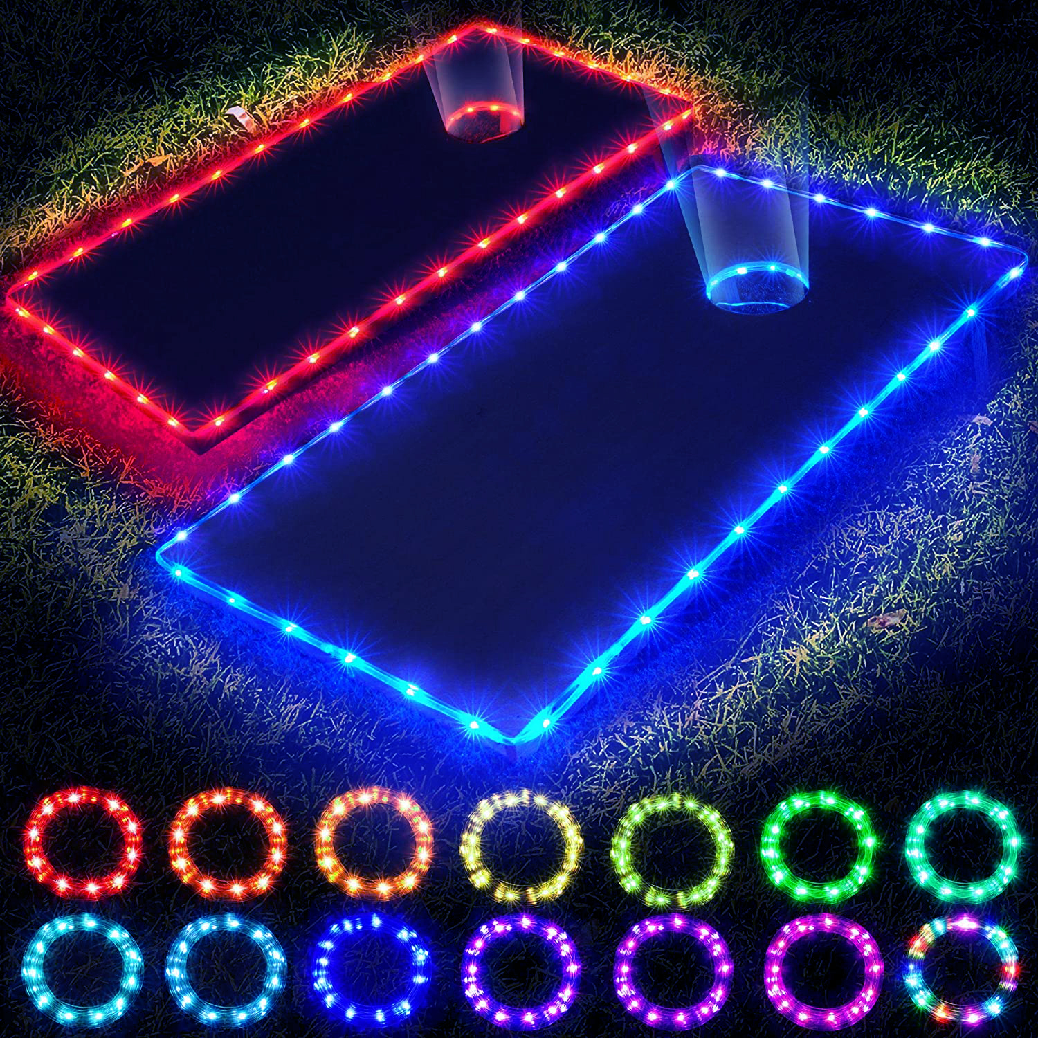 16 Kleuren Veranderen Cornhole Board Edge Ring Led Lights Met Afstandsbediening Voor Familie Achtertuin Zitzak Gooien Cornhole Game Lights