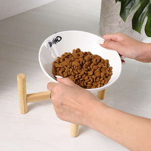 <b>Ceramic</b> Cat <b>Bowl</b> With Wooden Stand Elevated Pet Food <b>Bowl</b> For Cats And Small <b>Dogs</b> - Product Image 2
