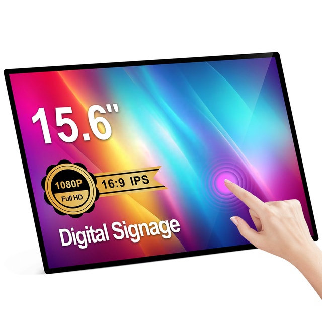 Ultra Thin Narrow 15.6'' Commercial LCD Digital Signage and Display All-in-one Tablet with HDMI-OUT Android 11 Advertising Totem