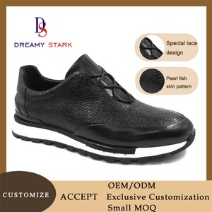 Nouveaux modèles de baskets décontractées pour hommes en cuir véritable, motif peau de poisson perlé, légères, en cuir de vachette, conçues pour l'automne et l'hiver - Product Image 3