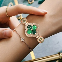 Montre à quartz pour femme trèfle à quatre feuilles, bijoux en calcédoine, lumineuse, étanche 30M, boîtier métallique, mouvement japonais MIYOTA - Grande Vente