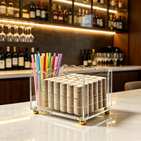 Support à serviettes et pailles en acrylique festonné personnalisé, porte-serviettes de cocktail avec pieds dorés pour rangement de table, bar ou fête