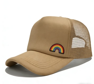 5 Panel Denim Mesh Trucker Hat Custom Logo 2D Embroidery <b>Rainbow</b> Fishing Outdoor Casual Cap - Product Image 1