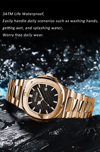 Orologio da uomo al quarzo quadrato in oro rosa di lusso, alla moda, impermeabile, con luce notturna, data, cinturino in acciaio inossidabile da uomo - Product Image 3