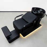 Fauteuil de lavage haut de gamme pour salon de coiffure, semi-inclinable avec rinçage à l'eau, en cuir, design moderne et épuré