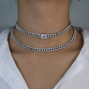 micro pave cubic zirconia cz luxury gorgeous hiphop women jewelry thin miami cuban link chain necklace