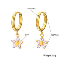 Boucles d'oreilles créoles Huggie Novirassine en acier inoxydable plaqué or 18 carats, multicolores, avec breloque fleur en zircon cubique arc-en-ciel, bijoux pour femme