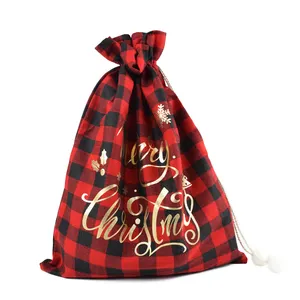 62*47CM Factory Christmas Items Red Santa Gift Storage Sacks Red & Black Checked Christmas Drawstring Bag