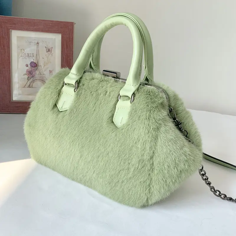 Sonbahar ve kış yeni kore kadın çantaları tek omuz moda çanta saf renk Crossbody yapay vizon