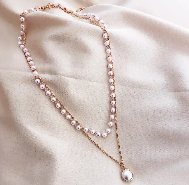 New Fashion Simple Chain Beaded Multi-layer Women's Pearl Pendant Necklace Jewelry