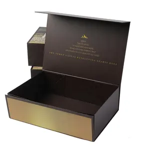 Free dieline design paper foldable rigid gift box Chinese customized brown printing magnetic box with gold foil stamping