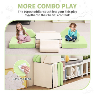 Canapé modulaire pour enfants avec coussins en éponge haute densité pour le jeu et l'assise des enfants, 2 places, construction en tissu - Product Image 4