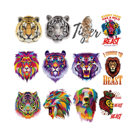 Autocollants thermocollants Tigre Lion pour vêtements DIY, transferts thermiques pour T-shirts, patchs animaux, autocollants thermocollants pour vêtements