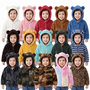 Veste à capuche mignonne d'oreille d'ours pour garçons et filles nouveau bébé enfant en bas âge <span class=keywords><strong>pull</strong></span> en polaire de couleur unie vêtements pour enfants - Product Image 1