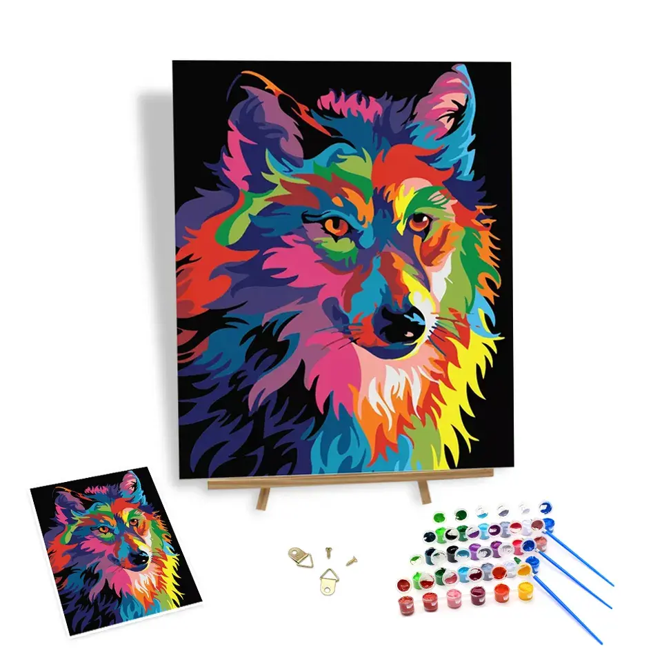 Diy Gemälde nach Zahlen Kits Tier Wolf Bild Bunte Kunstwerk Farbe der Nummer Ölgemälde