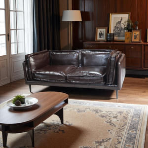 Canapé en cuir véritable vintage <span class=keywords><strong>à</strong></span> vendre, canapé lounge en cuir de vache, canapé 2 places pour salon, appartement, café, boutique, style rétro - Product Image 4