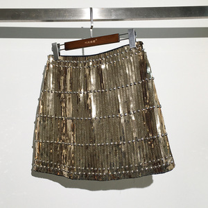 Faldas con lentejuelas de lujo para mujer, Falda corta de hoja dorada brillante con diamantes de imitación, a la moda - Product Image 3