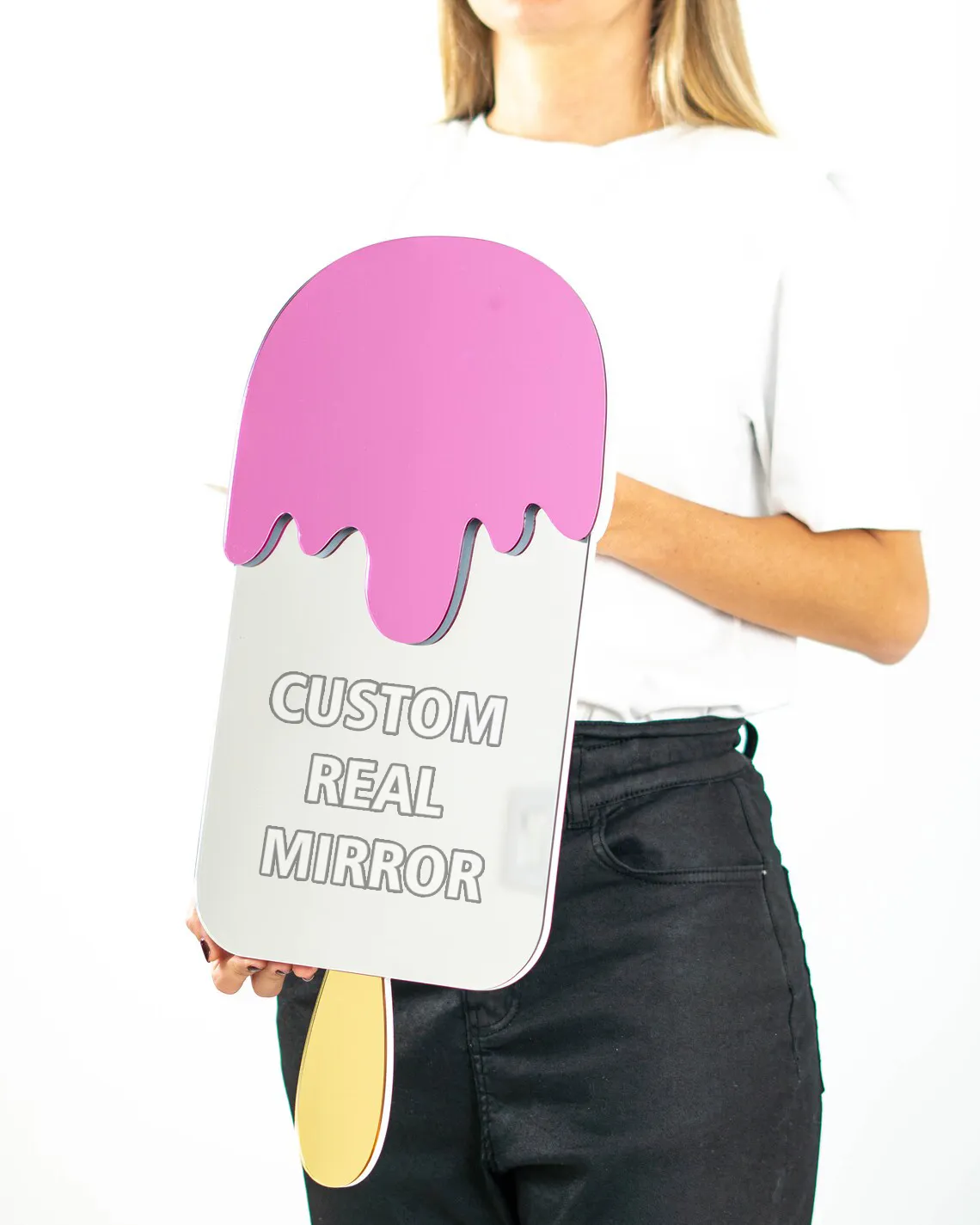 Espelho acrílico personalizado de fábrica ou espelho real com picolé, sorvete e outros desenhos impressos nele