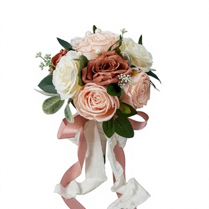 Bouquet da Sposa in Seta Artificiale Annodato a Mano a Forma di Goccia, Rosa Rosy, Stile Europeo, per Fotografia Nuziale, Fiore Decorativo - Product Image 1