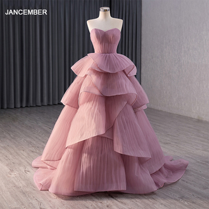 open lace back dress Princess V Neck Long Pink/Light Blue Prom Dresses, Puffy Pink/Light Bl –  Shiny Party main image 0