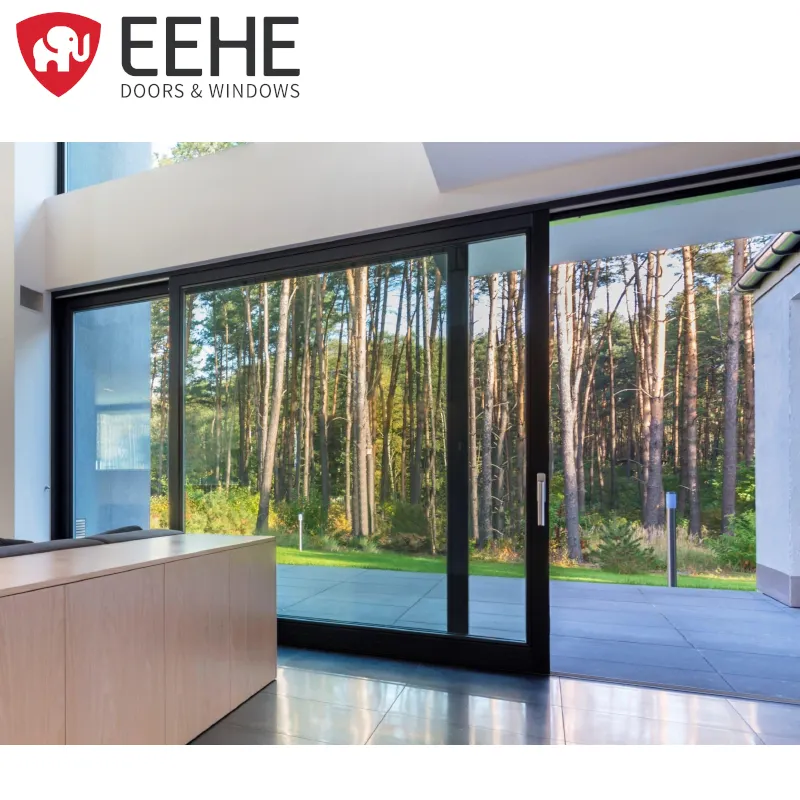 EEHE Panorama Aluminium Schiebetüren wasserdichtes Glasgitter dreispurige bündige Terrassen türen