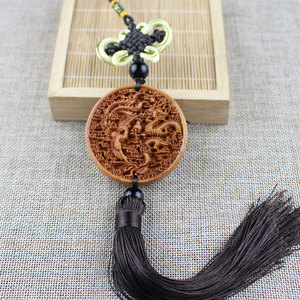 Colgante de Madera de Durazno para Coche, Adorno con Grabado de Dragón y Fénix, Estilo Clásico, Regalo para Decoración de Automóviles - Product Image 3