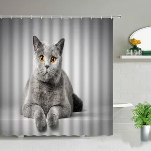 Занавески для душа с забавным животным, котом и собакой, водонепроницаемые тканевые шторы для детской ванной комнаты, Декор для дома, ванной, экран с крючками