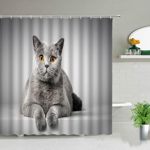 Divertente animale gatto e cane stampato in poliestere impermeabile <span class=keywords><strong>tende</strong></span> da doccia per il bagno per <span class=keywords><strong>bambini</strong></span> arredamento include ganci per lo schermo della vasca da bagno - Product Image 1