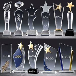 Trofeo de cristal con logotipo de marca personalizado del proveedor, Premio empresarial con base metálica - Product Image 3