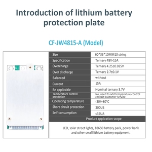 Placa de Batería de Litio de 3.7V (10S 36V, 13S 48V) 15A con Balance para Baterías 18650, UPS e Inversor de Energía - Product Image 4