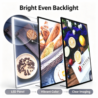 Boîtes lumineuses publicitaires LED pour affichage de menus sur table avec cadre fin et rétroéclairage uniforme pour café, restaurant, commerce de détail