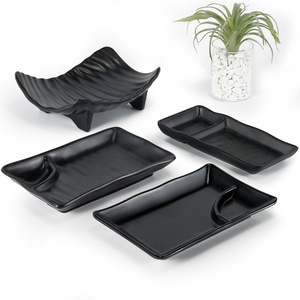 <b>Black</b> Irregular Melamine Snack <b>Plate</b> Set For Restaurant Bar Party Use Solid Color Durable Dishware Commercial Grade - Product Image 3