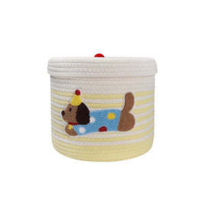 Dachshund Cotton Rope Woven <b>Storage</b> <b>Basket</b> With Lid Round Handmade Toy Organizer Household <b>Storage</b> <b>Basket</b> - Product Image 5