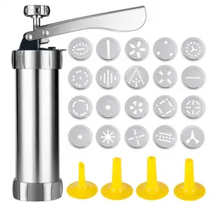 Hot Sale Cookie Press Pastry Tools Stainless Steel Biscuit Press Cookie Gun Set with 20 Discs and 4 Icing Tips