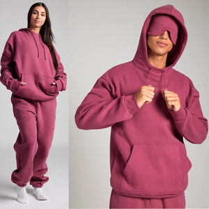 工厂制造商重量级法国毛巾棉空白超大内置眼罩旅行连帽衫，带睡眠眼罩 - Product Image 2