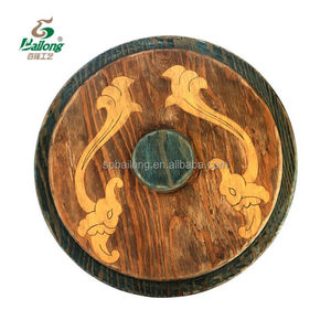 Cổ Điển Viking Thời Trung Cổ Bằng Gỗ Lá Chắn Trong Vòng Thiết Kế Mộc Mạc Gỗ Thông Thủ Công Với Vẽ Tay Kỹ Thuật - Product Image 3