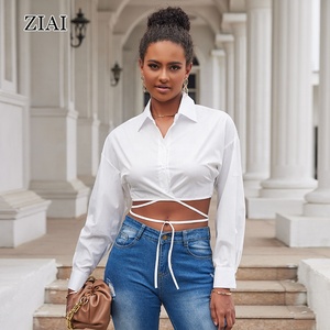 Camicia di moda Casual urbana monopetto con cinturino in tinta unita a maniche lunghe - Product Image 1