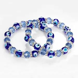 Hot Selling Fashion Bohemia Glass Demon Eye jewelry Lucky Gift Stretch Crystal Evil Eyes Bead Bracelet