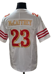 Camisa de Futebol Americano Masculina San Francisco Branca 85 Kittle 97 Bosa 23 Mccffrey 13 Purdy 54 Warner 49 Faithful Rivalries - Product Image 6